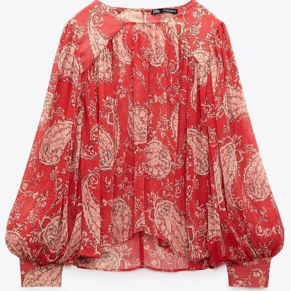 ZARA Chiffon Blouse Floral Print Balloon Sleeves New - Picture 1 of 9
